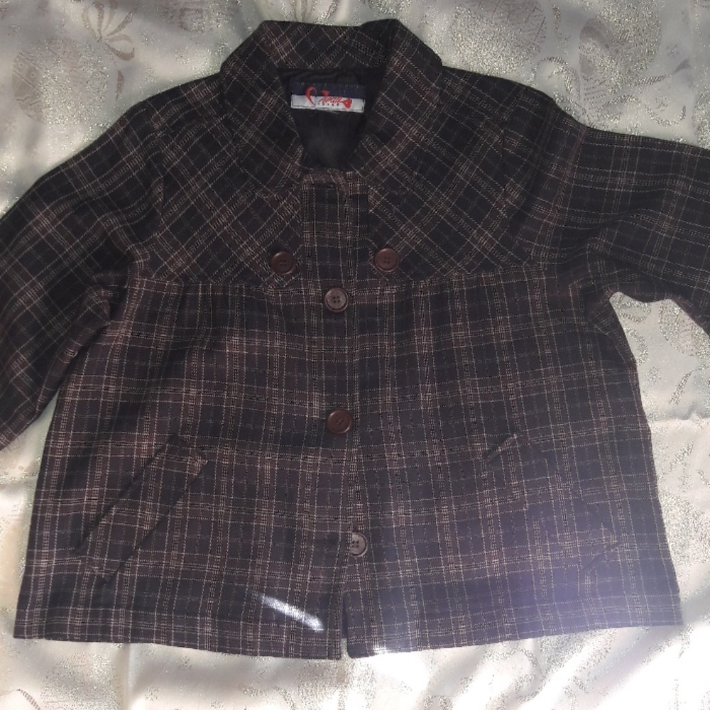 Women's Black Tan and Brown Plaid Blazer